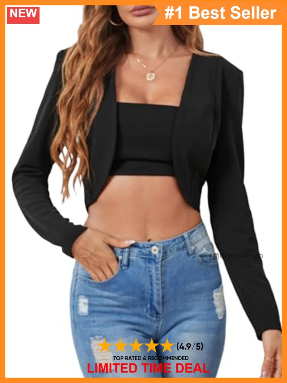 Open Front Crop Blazer Long Sleeve Notch Collar Business Casual